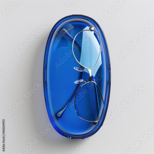 A cobalt blue sunglasses case isolated on a pure white background photo