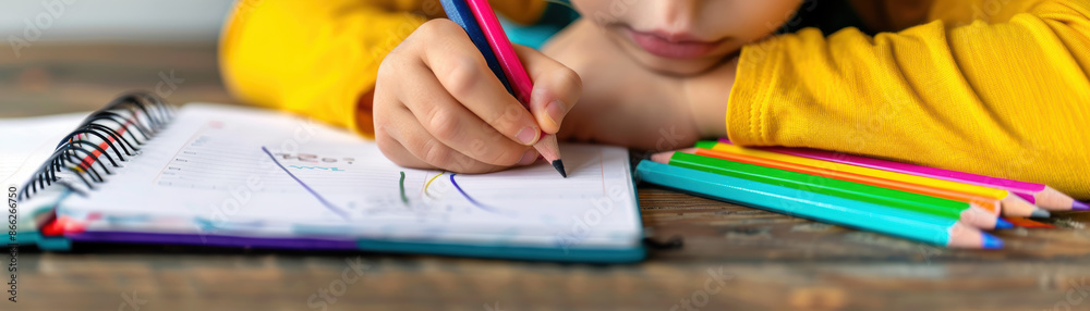 Kids writing in journals, reflective learning, back to school journaling Kids writing in journals, reflective learning, back to school journaling