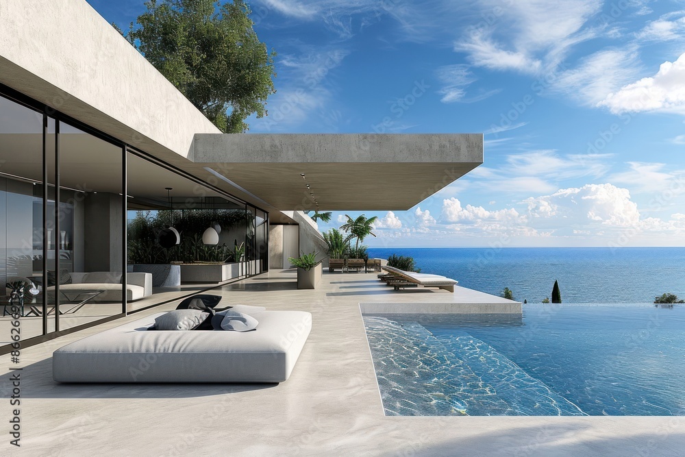 Fototapeta premium Modern sea view villa architecture building outdoors.
