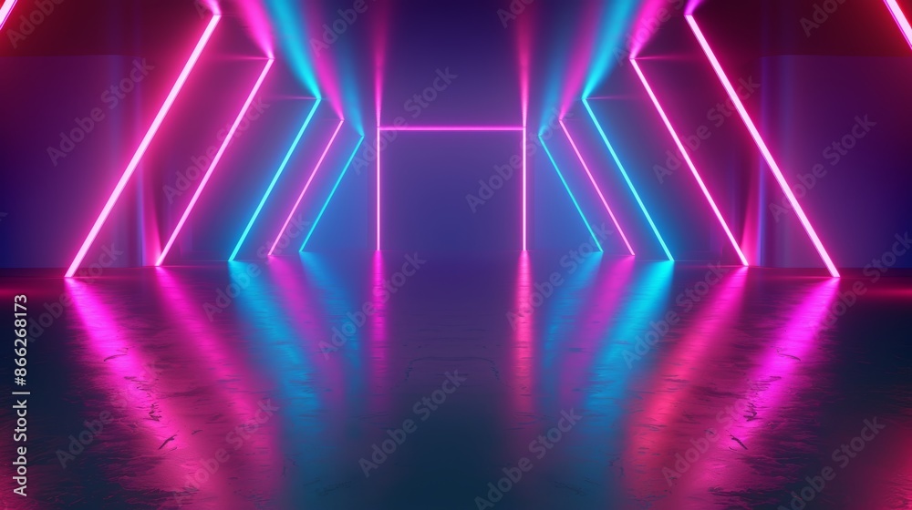 Futuristic neon corridor with vibrant pink and blue lights Futuristic neon corridor with vibrant pink and blue lights