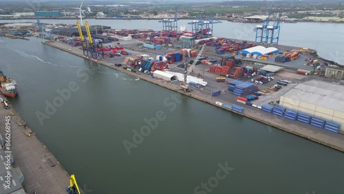 Aerial Footage of Tilbury Port City of England United Kingdom. April 20th, 2024 photo