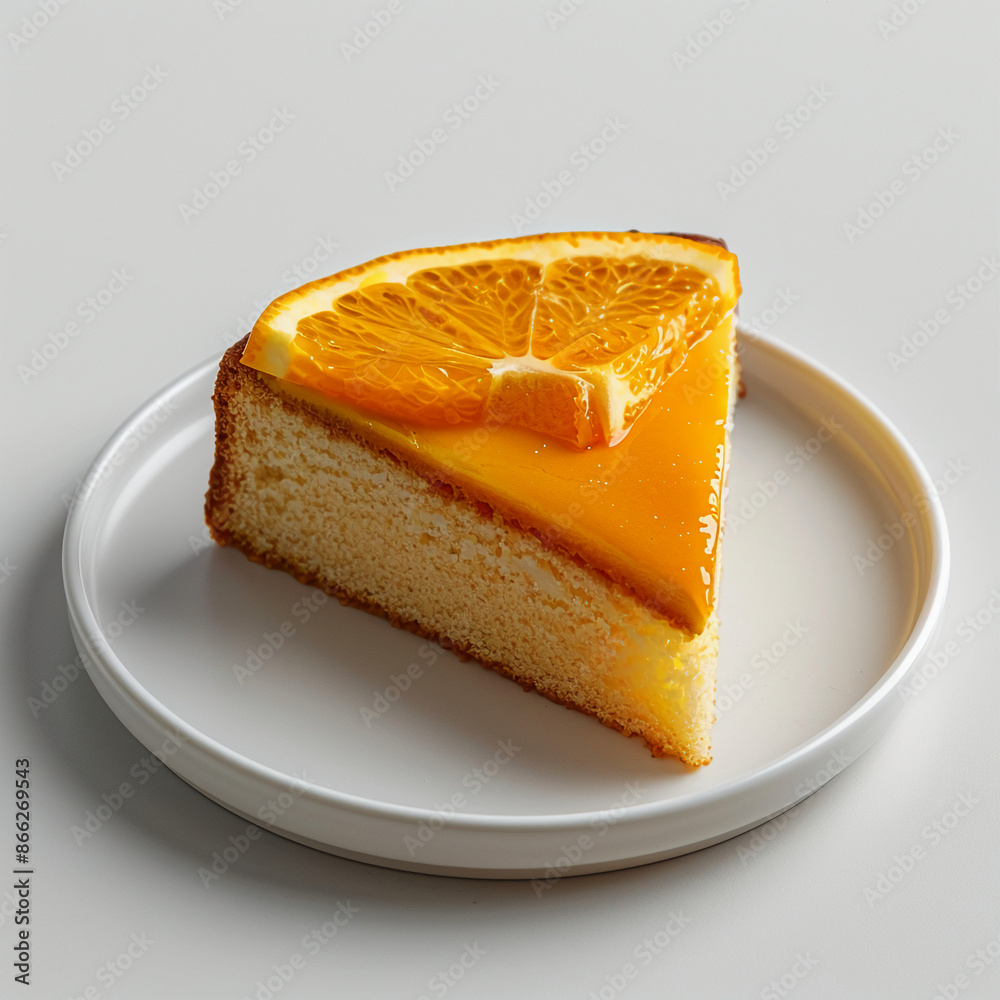 Piece of Orange Cake on Ceramic Plate Piece of Orange Cake on Ceramic Plate