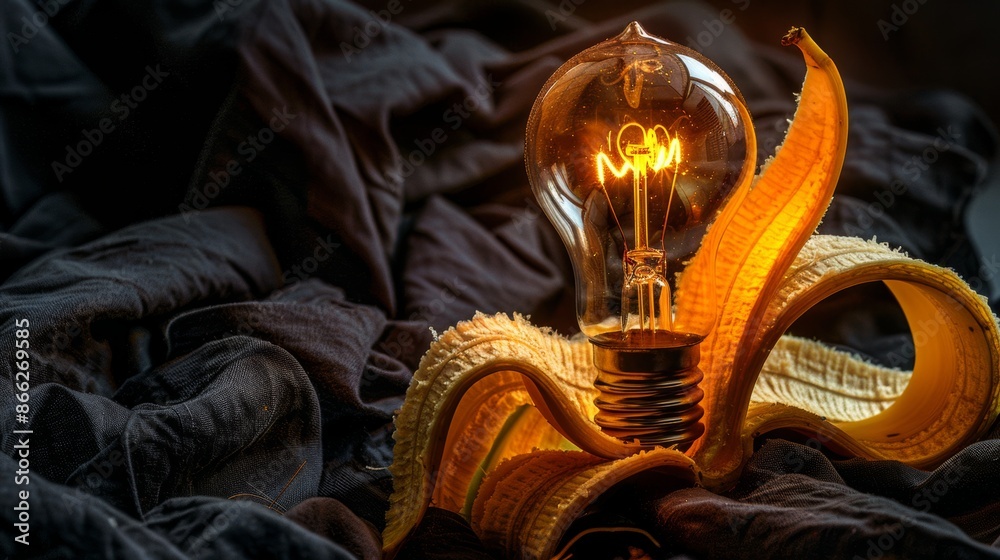 Fototapeta premium Illuminated creativity: lightbulb resting in a peeled banana