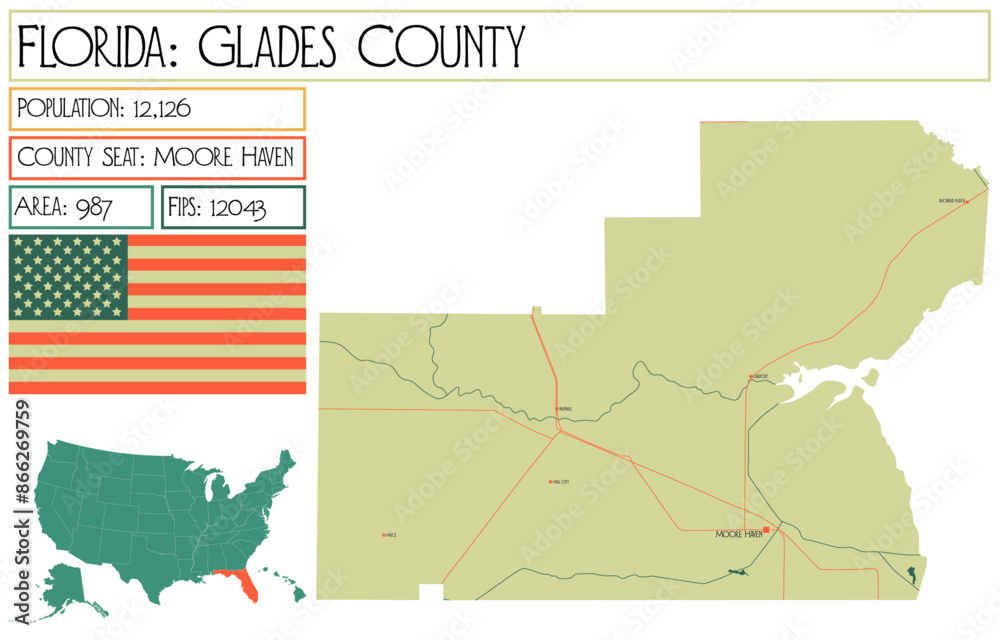 Large and detailed map of Glades County in Florida USA. Large and detailed map of Glades County in Florida USA.