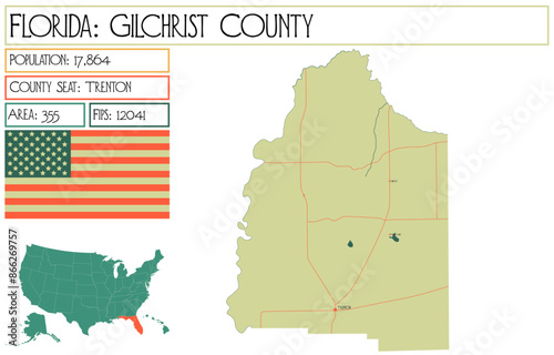 Large and detailed map of Gilchrist County in Florida USA.