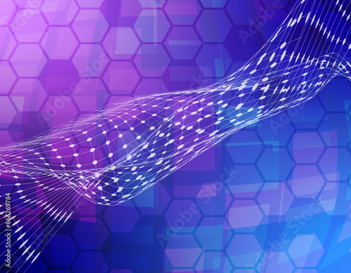 Abstract geometric background with dots and lines. Global network connection. Technological cyber background. purple 11
