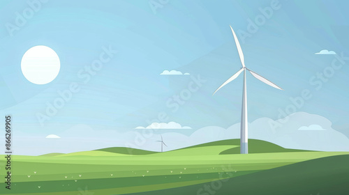 wind turbine on green field. flat vector graphic. simple background