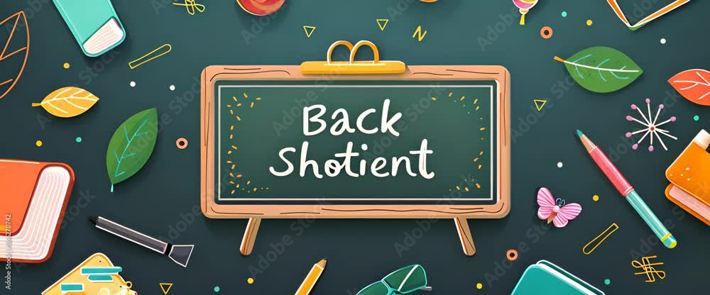 Banner Back To School With Blackboard And Supplies