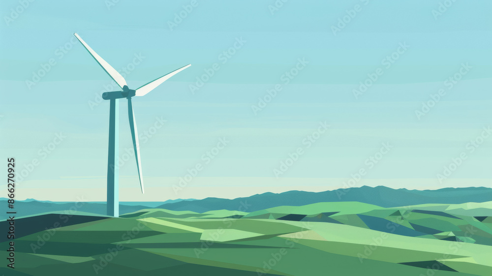 Obraz premium wind turbine on green field. flat vector graphic. simple background