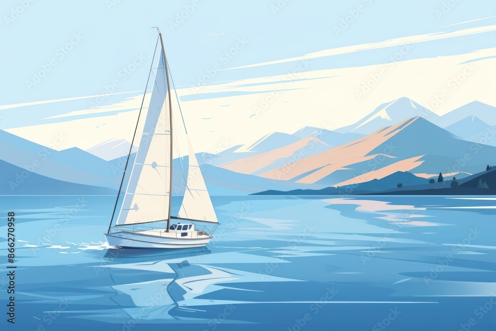 Obraz premium Sailboat yacht watercraft mountain.