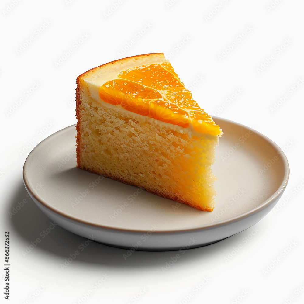 Piece of Orange Cake on Ceramic Plate Piece of Orange Cake on Ceramic Plate