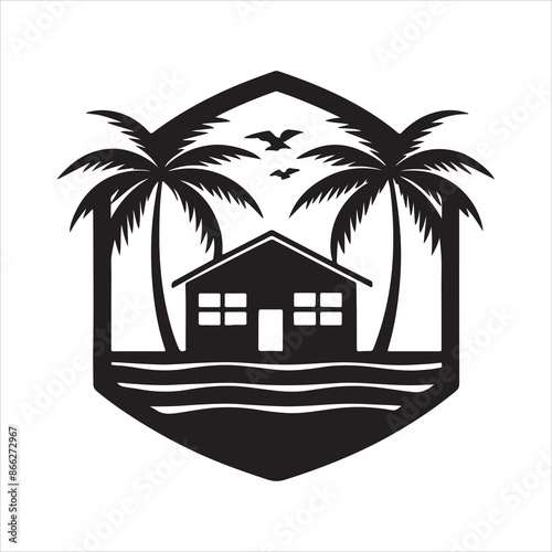 AI Generate a beachfront paradise vector logo for a real estate company specializing in coastal properties 