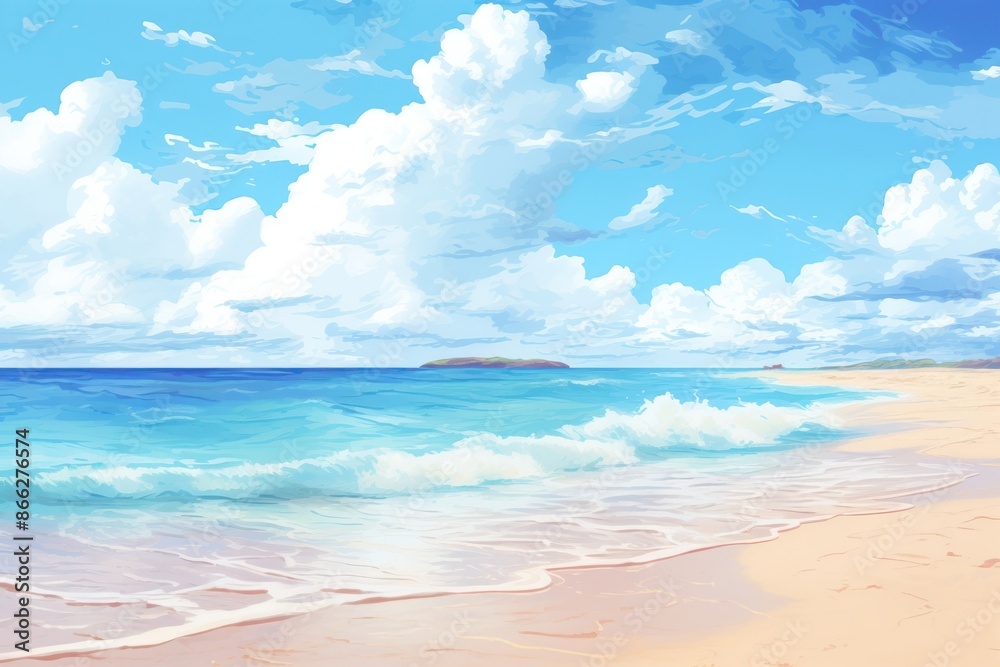 Fototapeta premium Beach ocean sea backgrounds, digital paint illustration.