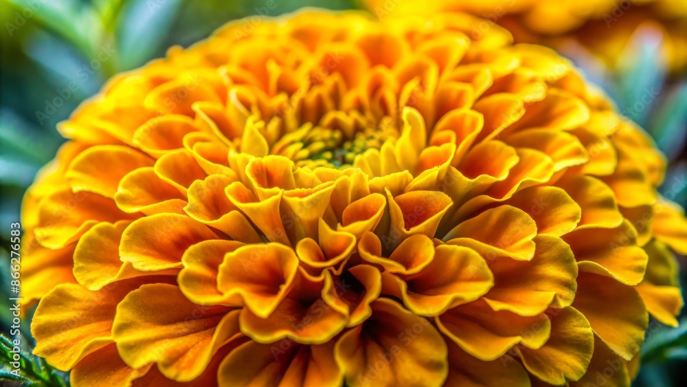Vibrant yellow marigold leaf showcasing intricate details and delicate veins, emitting a potent aromatic scent, captured in extreme close-up under soft, natural lighting. Vibrant yellow marigold leaf showcasing intricate details and delicate veins, emitting a potent aromatic scent, captured in extreme close-up under soft, natural lighting.