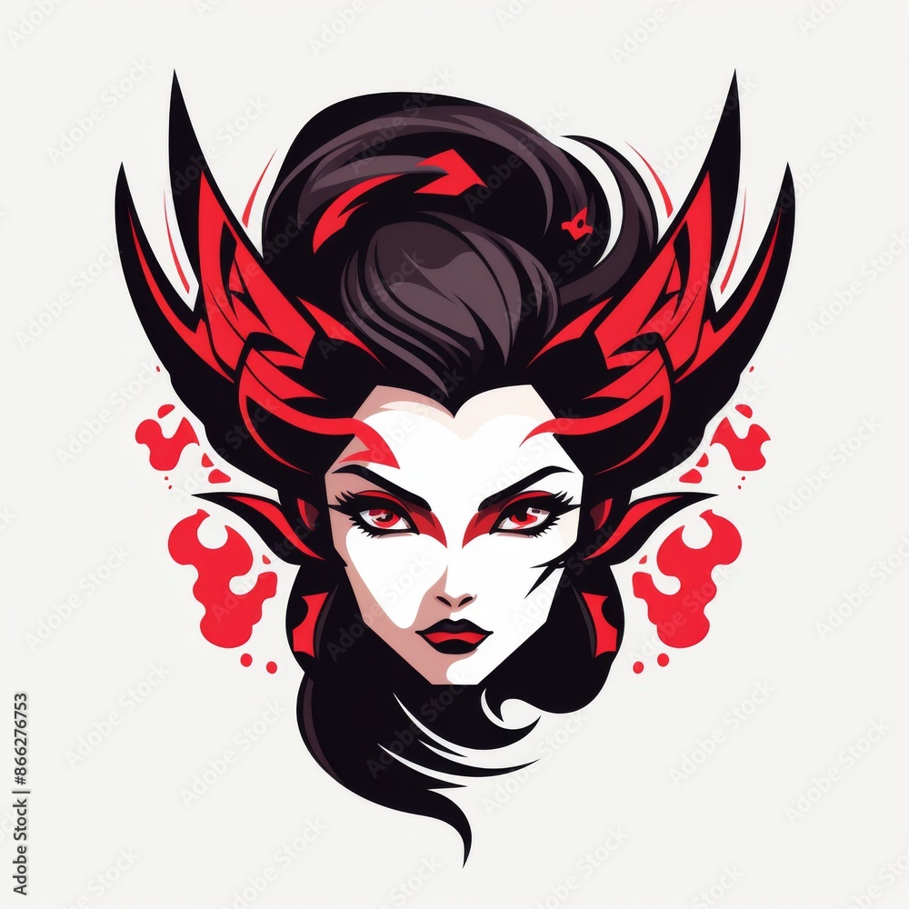 Fierce Fantasy Queen with Red Horns. Vector Artwork Illustration Fierce Fantasy Queen with Red Horns. Vector Artwork Illustration