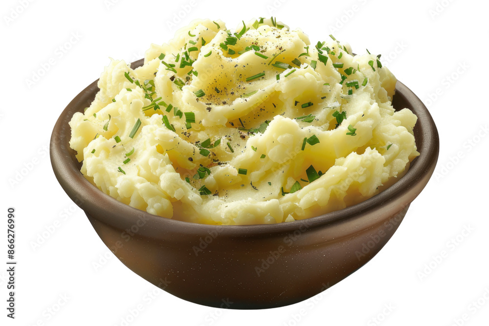 A bowl of creamy mashed potatoes isolated on transparent background A bowl of creamy mashed potatoes isolated on transparent background