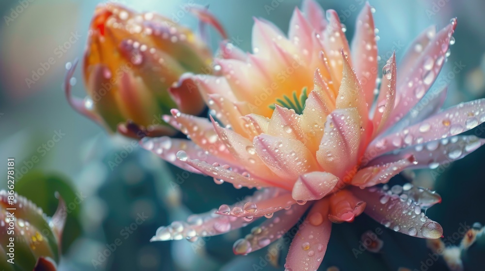 Fototapeta premium Close-up Beautiful cactus flower with water droplets
