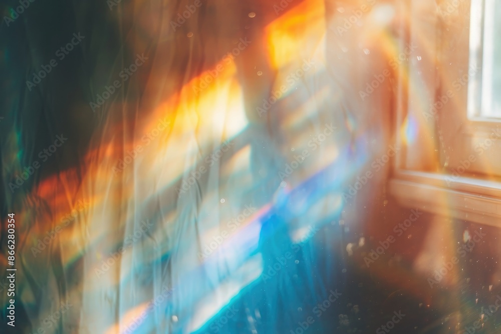 Sunlight Through Sheer Curtains Creating Rainbow Light Effects on Window Sunlight Through Sheer Curtains Creating Rainbow Light Effects on Window