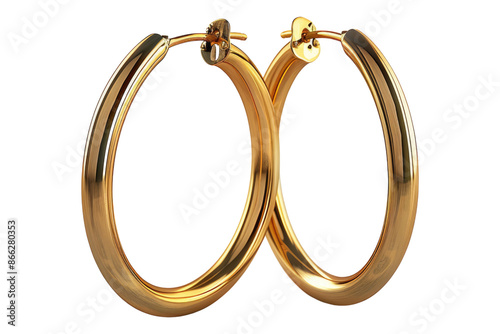 Elegant gold hoop earrings isolated on transparent background photo