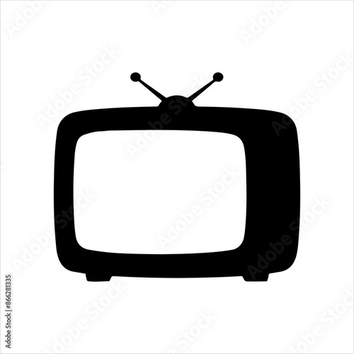 Old tv vector silhouette isolated on white background. Old tv icon illustration design.