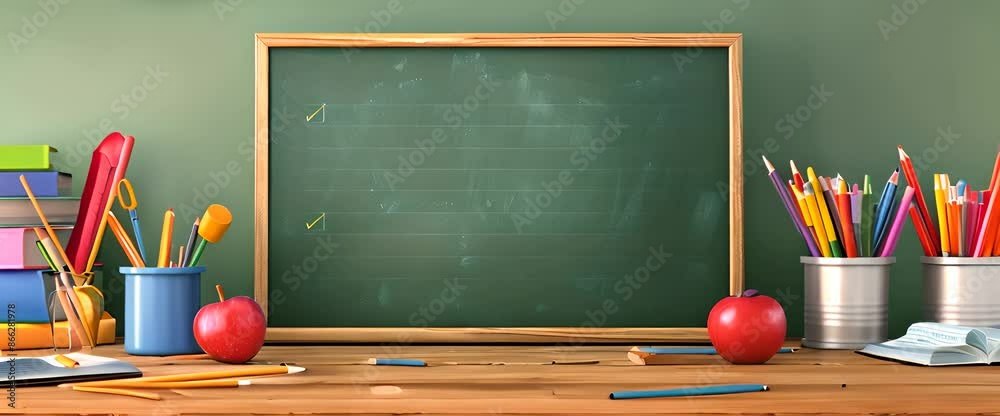 Banner Back To School With Blackboard And Supplies