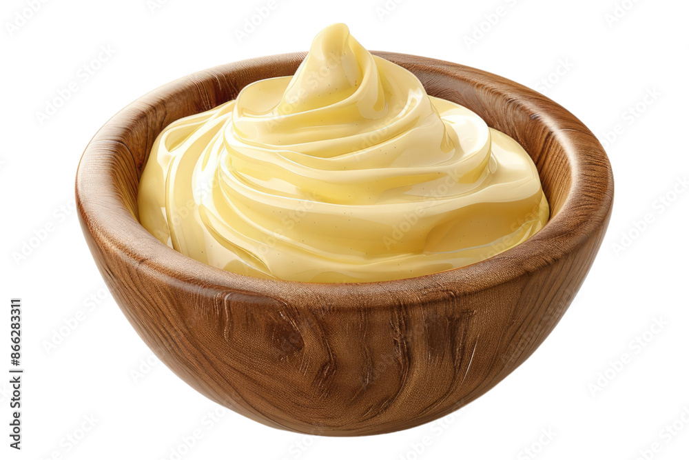 Mayo sauce in wooden bowl isolated on transparent background Mayo sauce in wooden bowl isolated on transparent background