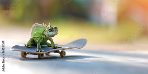 Fast and Efficient Reptile Courier Skateboard Delivery Service. Concept Reptile Delivery, Courier Services, Skateboard, Fast Delivery, Efficient Service photo