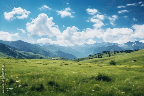 Mountain meadow sky landscape.