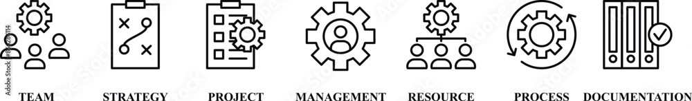 Work flow banner web icon vector illustration concept for business with an icon of the team, strategy, project, management, resource, process, and documentation Work flow banner web icon vector illustration concept for business with an icon of the team, strategy, project, management, resource, process, and documentation