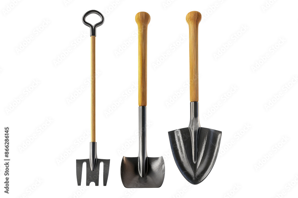 Shovel and gardening tools isolated on transparent background Shovel and gardening tools isolated on transparent background