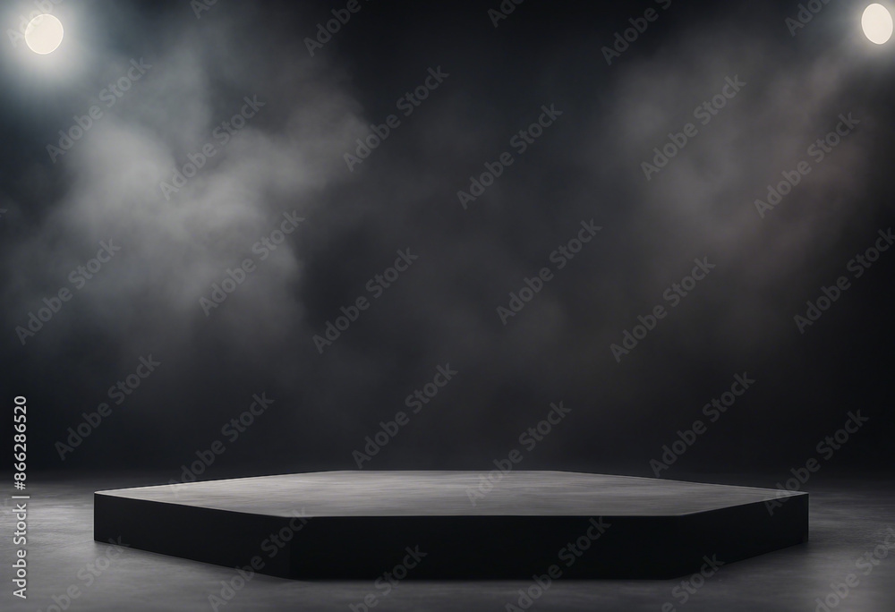 Podium black dark smoke background product platform abstract stage texture fog spotlight Dark black Podium black dark smoke background product platform abstract stage texture fog spotlight Dark black