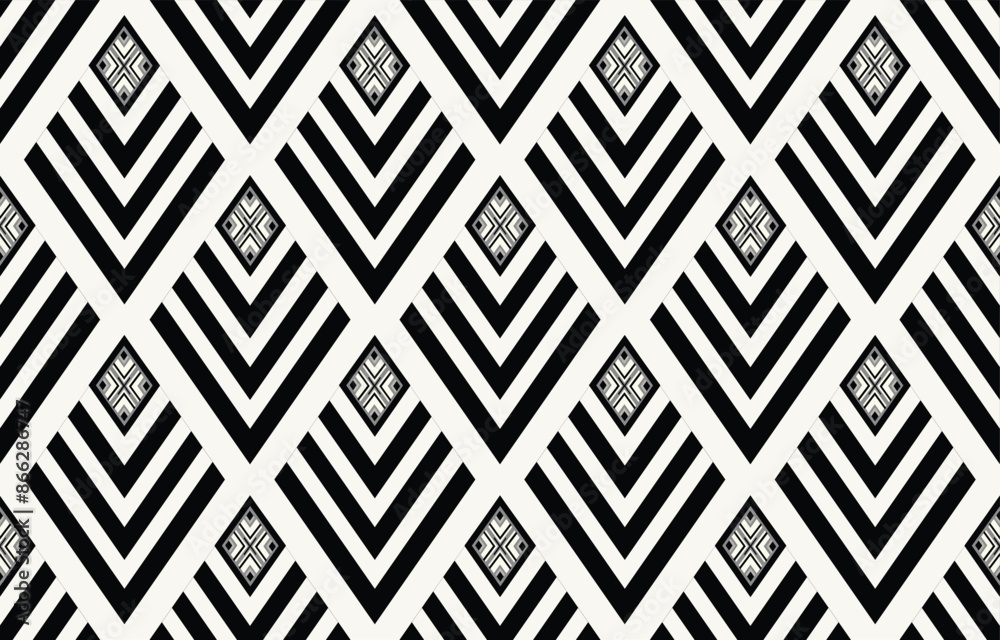 Ethnic tribal black and white background. Seamless tribal pattern, folk embroidery, tradition geometric ornament. Tradition Native design for fabric, textile, print, rug, paper Ethnic tribal black and white background. Seamless tribal pattern, folk embroidery, tradition geometric ornament. Tradition Native design for fabric, textile, print, rug, paper
