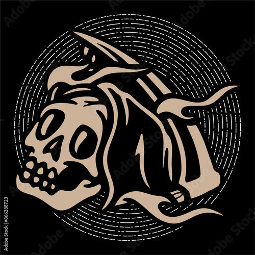 vector illustration tracing artwork of a skull grim reaper death calling invite to death. Can be used as Logo, Brands, Mascots, tshirt, sticker,patch and Tattoo design.