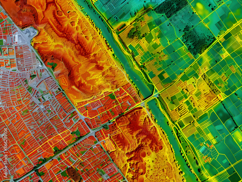Obraz na płótnie Geographer uses thermal camera to map heat islands in urban area for climate research. w salonie