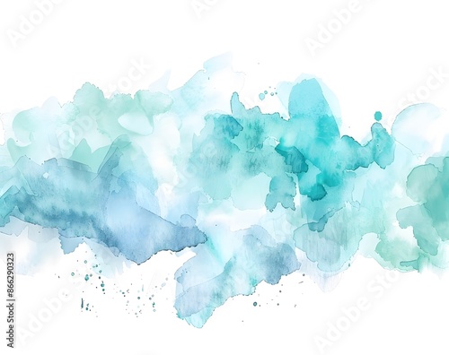 Sky Blue Watercolor Blobs on White Background