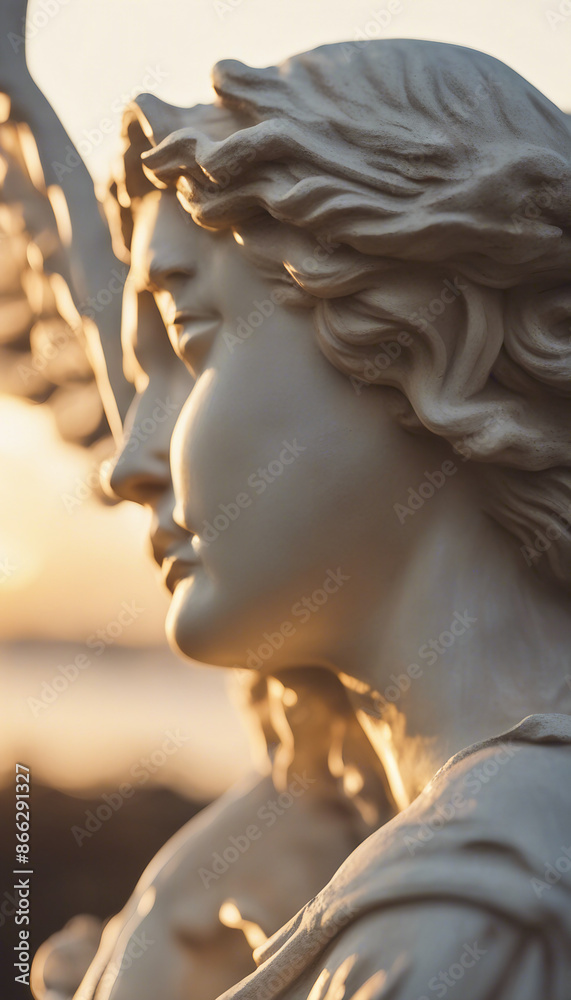 Close-Up of a Weathered Angel Statue at Sunset Close-Up of a Weathered Angel Statue at Sunset