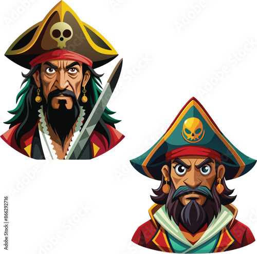 Two tough looking pirate captains with swords posing