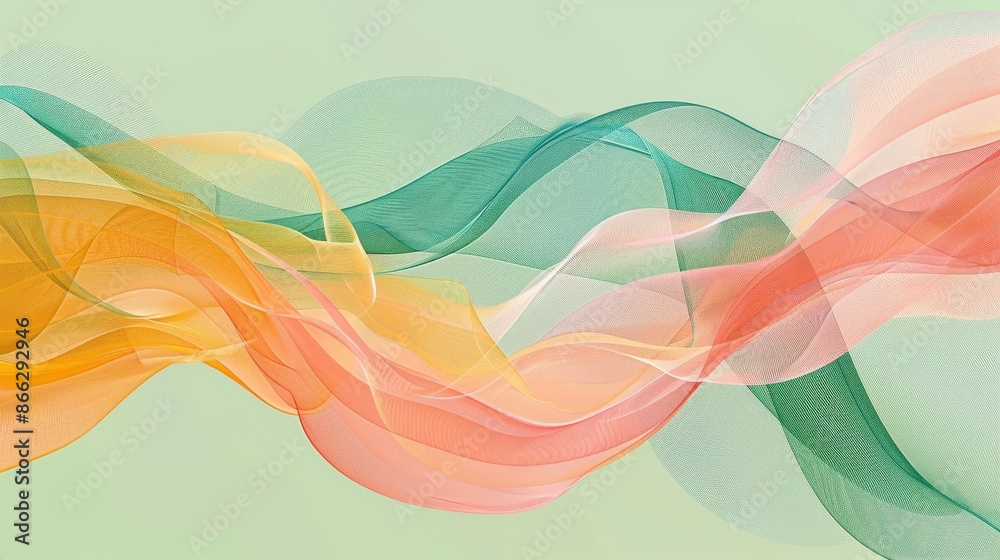 Colorful Abstract Waves of Mesh Ribbons on Light Green Background