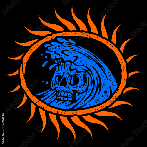 vector illustration tracing artwork of a angry waves of death. Can be used as Logo, Brands, Mascots, tshirt, sticker,patch and Tattoo design.