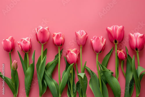 Pink tulip flowers on pink background