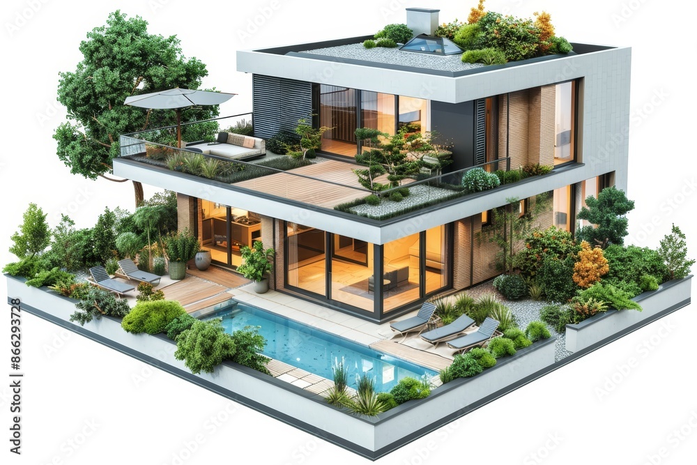Modern Sustainable Smart Home with Green Roof and Swimming Pool Modern Sustainable Smart Home with Green Roof and Swimming Pool