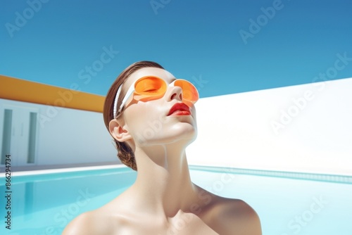 Swimming female adult face. photo