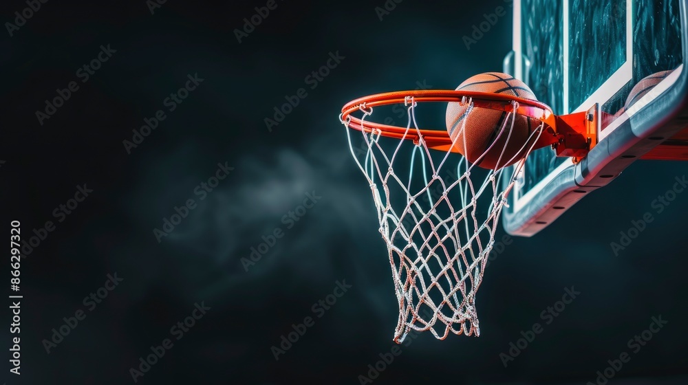 Basketball Hoop Isolated On A Black Background, Professional Sport Concept, High Quality Background Basketball Hoop Isolated On A Black Background, Professional Sport Concept, High Quality Background