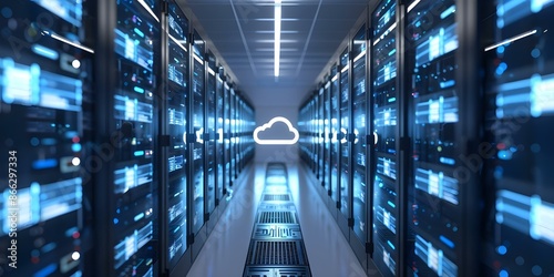 Obraz na płótnie Leveraging Serverless Technology in a Hybrid Cloud Network for Modern Digital Infrastructure. Concept Cloud Computing, Serverless Technology, Hybrid Cloud, Digital Infrastructure, Networking