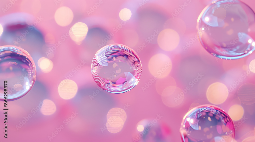 Soap bubbles floating on a pink background with bokeh Soap bubbles floating on a pink background with bokeh