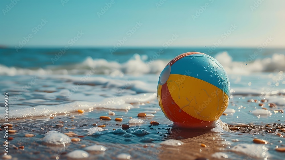 Ocean Play: Inflatable Beach Balls and Waves on a Leisurely Holiday by the Sea Ocean Play: Inflatable Beach Balls and Waves on a Leisurely Holiday by the Sea