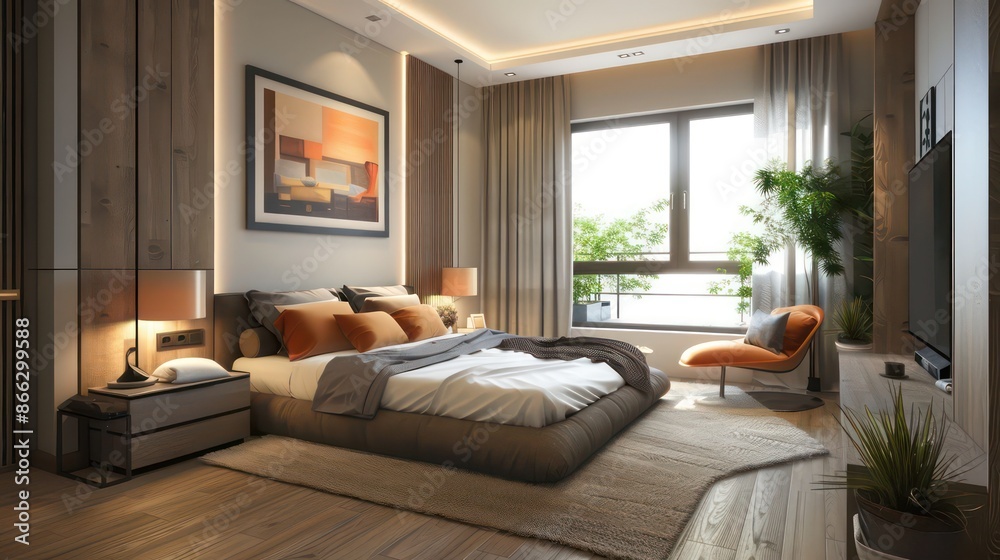Fototapeta premium hotel room with bed, luxury bedroom design ideas, beautiful bedroom, cozy and comfy home ideas