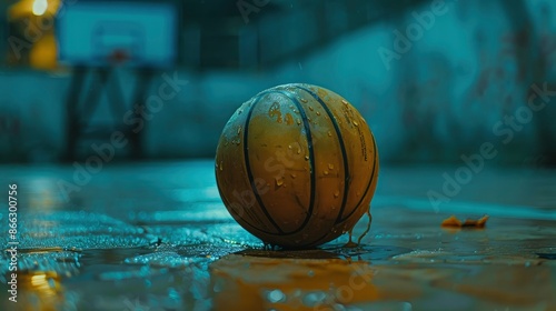 Basketball On Court Floor, High Quality Background © MI coco