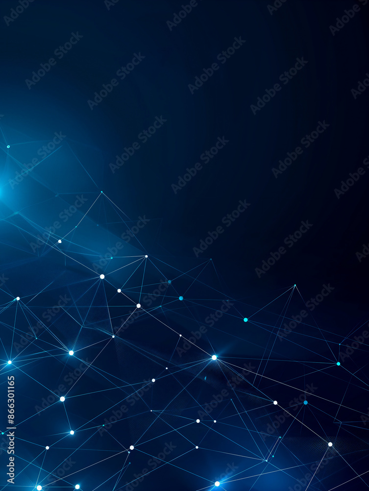 Obraz premium Blue technology background with network connections and digital data transfer gradient background with simple shapes.