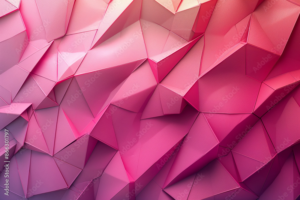 Abstract Geometric Pink Polyhedral Background with Soft Lighting and Gradient Effects